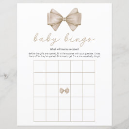 Beige Bow Modern Baby Dusche Bingo Spiel