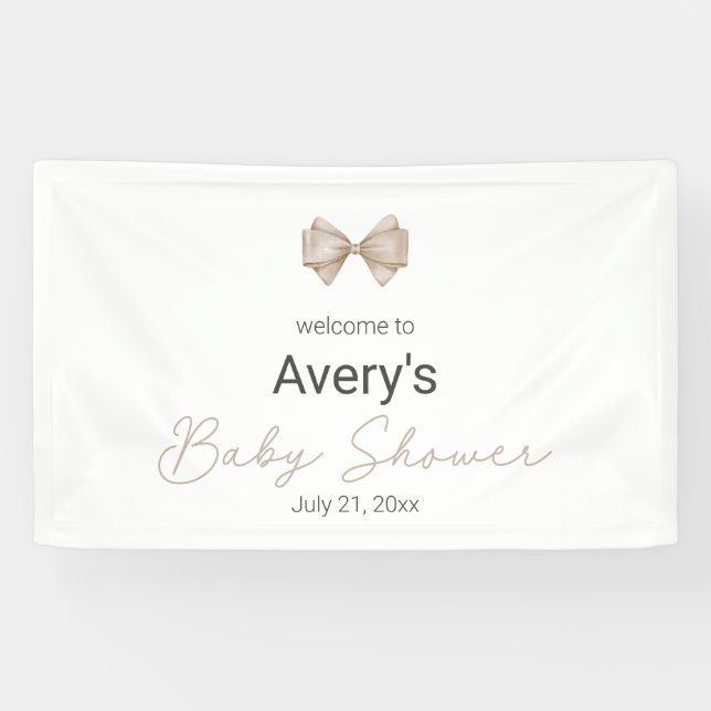 Beige Bow Modern Boho Babydusche Banner (Horizontal)