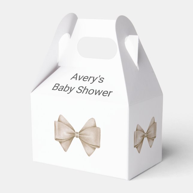 Beige Bow Modern Boho Babydusche Geschenkschachtel (Vorderseite)