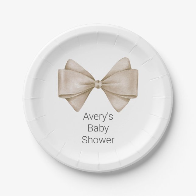 Beige Bow Modern Boho Babydusche Pappteller (Vorderseite)