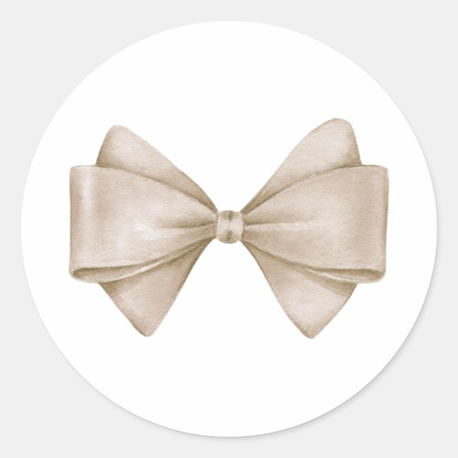 Beige Bow Modern Boho Babydusche Runder Aufkleber (Vorderseite)