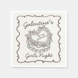 Beige Bow Retro Heart Coquette Cake Galentine Serviette