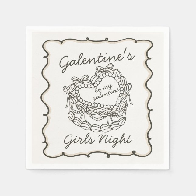 Beige Bow Retro Heart Coquette Cake Galentine Serviette (Vorderseite)