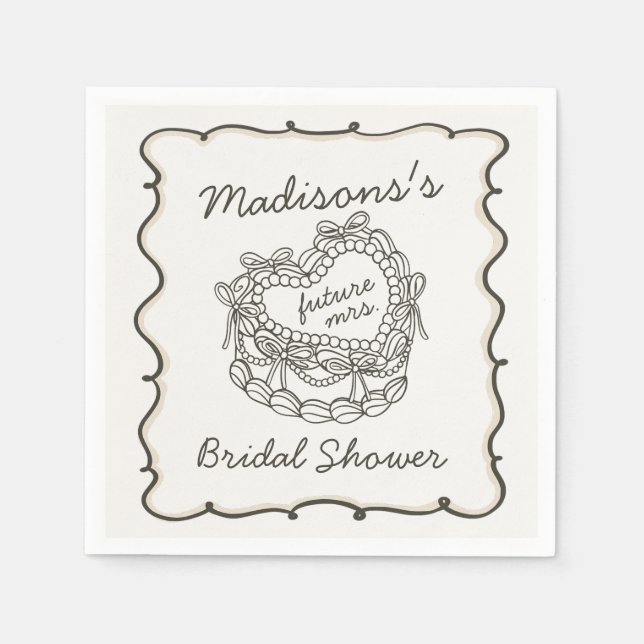 Beige Bow Retro Herz Coquette Brautparty Serviette (Vorderseite)