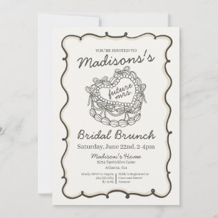 Beige Bow Retro Herz Coquette Cake Bridal Brunch Einladung