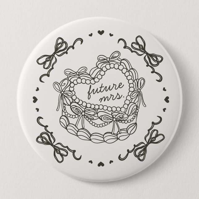 Beige Bow Retro Herz Coquette Cake Bridal Showe Button (Vorderseite)