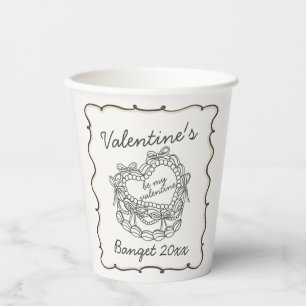 Beige Bow Retro Herz Coquette Cake Valentine Pappbecher