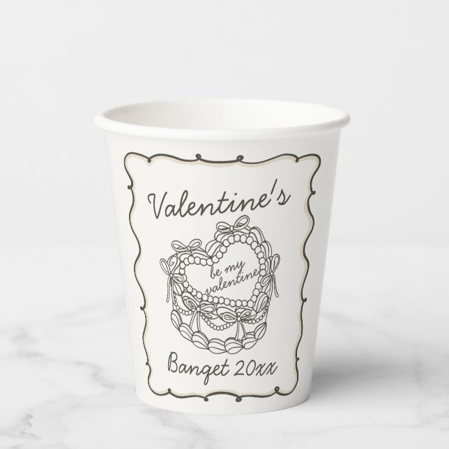 Beige Bow Retro Herz Coquette Cake Valentine Pappbecher (Vorderseite)