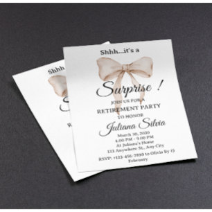 Beige Bow Surprise Retirement Party Flyer