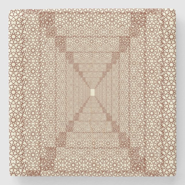 Beige Braun Rustikale Islamische Geometrische Einz Steinuntersetzer (Vorderseite)