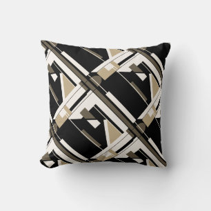 Beige Braun Schwarz Weiß Diagonales Geometrisches Kissen