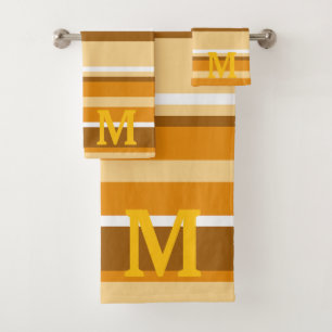 beige braun & weiße Streifen Monogramm Badhandtuch Set