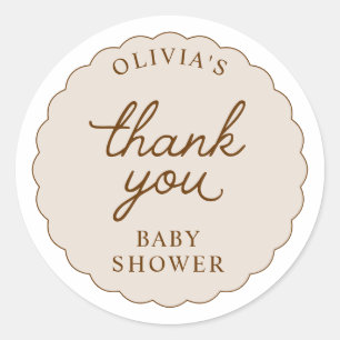 Beige Braune Gekerbte Rahmen Runde Babyparty Runder Aufkleber