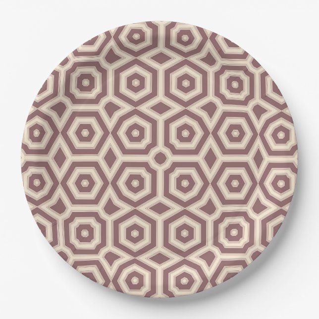 beige-braune geometrische Muster Deko Pappteller (Vorderseite)