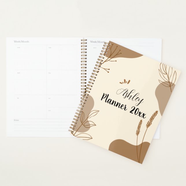 Beige braune minimalistische ästhetische Blumenlin Planer (Anzeige)