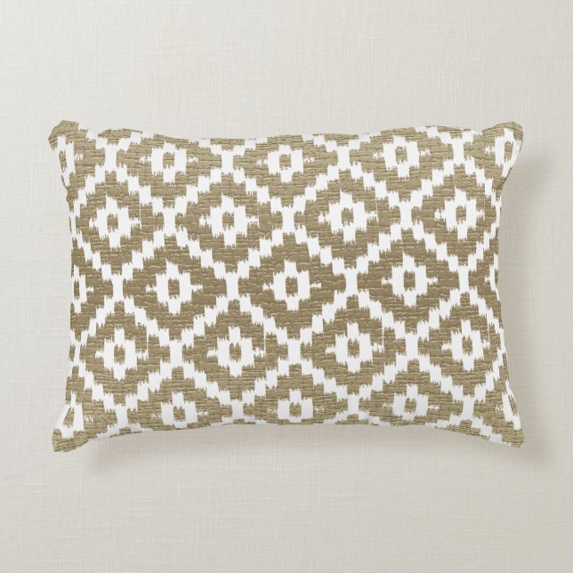 Beige Brick Aztec Tribal Print Ikat Diamond Pattrn Zierkissen (Vorderseite)