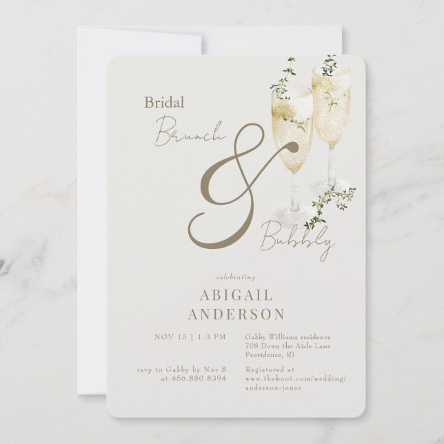 Beige Bridal Brunch & Bubbly Dusche Einladung (Vorderseite)