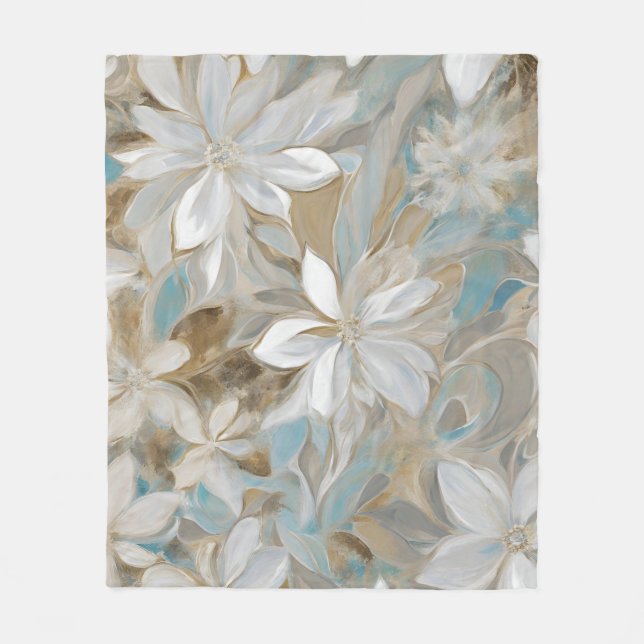 Beige Brown Aquamarin Blue Floral Fleecedecke (Vorderseite)