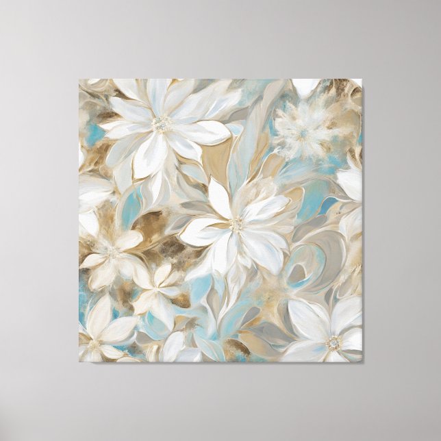 Beige Brown Aquamarin Blue Floral Leinwanddruck (Vorderseite)
