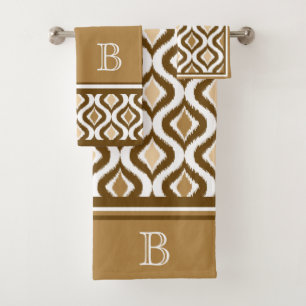 Beige Brown Blanc Rétro Chic Ikat Ogee