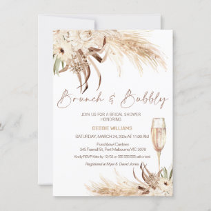 Beige Brown Boho Brunch Bubbly Brautparty Einladung
