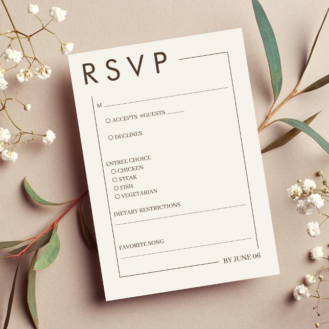 Beige Brown Border Simple Wedding RSVP Karte (Beige Brown Border Simple Wedding RSVP Card)