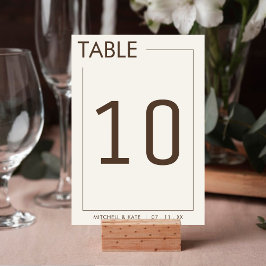 Beige Brown Border Simple Wedding Tischnummer