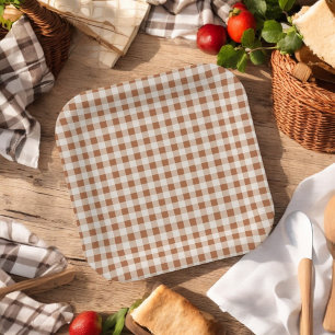 Beige Brown Buffalo Karierter Urlaub Pappteller