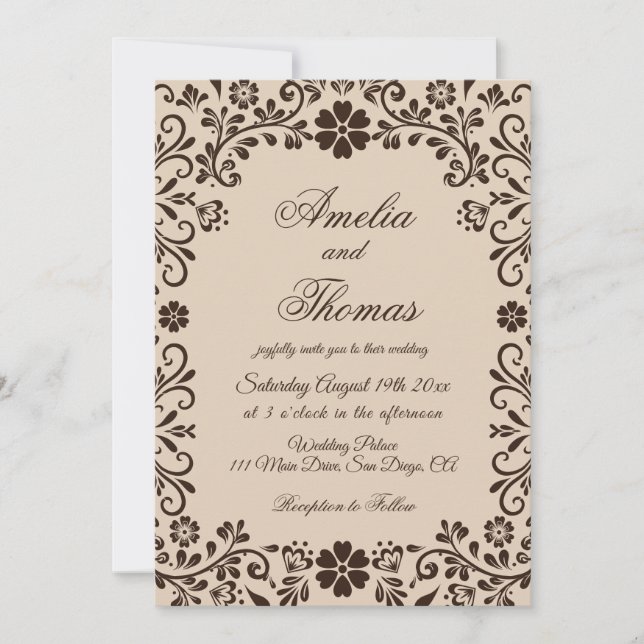 Beige Brown Elegant Garden Wedding  Invitation Einladung (Vorderseite)