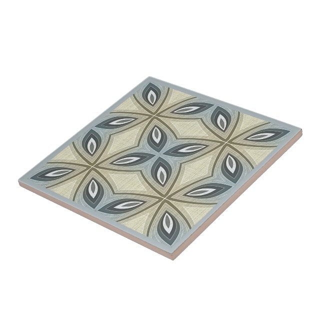 Beige Brown Gray Blue Floral Ethnic Stamm Art Fliese (Seite)