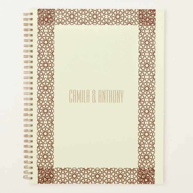 Beige Brown Islamic Geometric Two Border Wedding Planer (Vorderseite)