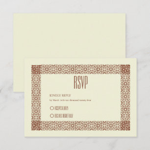 Beige Brown Islamic Geometric Two Border Wedding RSVP Karte