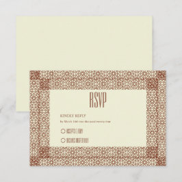 Beige Brown Islamic Geometric Two Border Wedding RSVP Karte