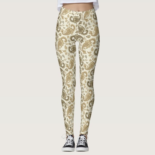 Beige-Brown Paisley Leggings (Vorderseite)