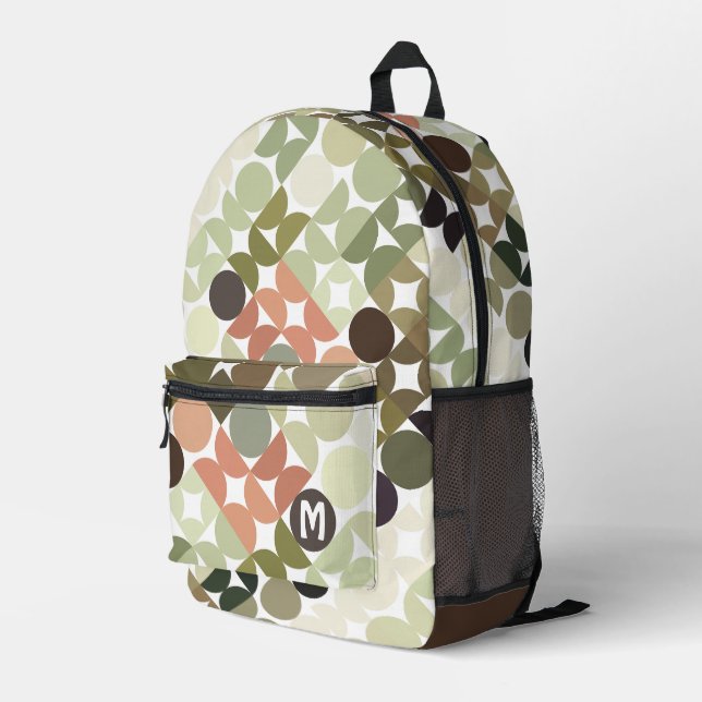 Beige Brown Sage Green Peach Orange Art Bedruckter Rucksack (Rückseitige Ecke Rechts)