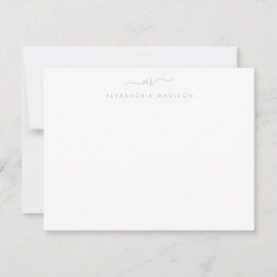 Beige Brown Script Monogram Chic Swash Stationieru Mitteilungskarte