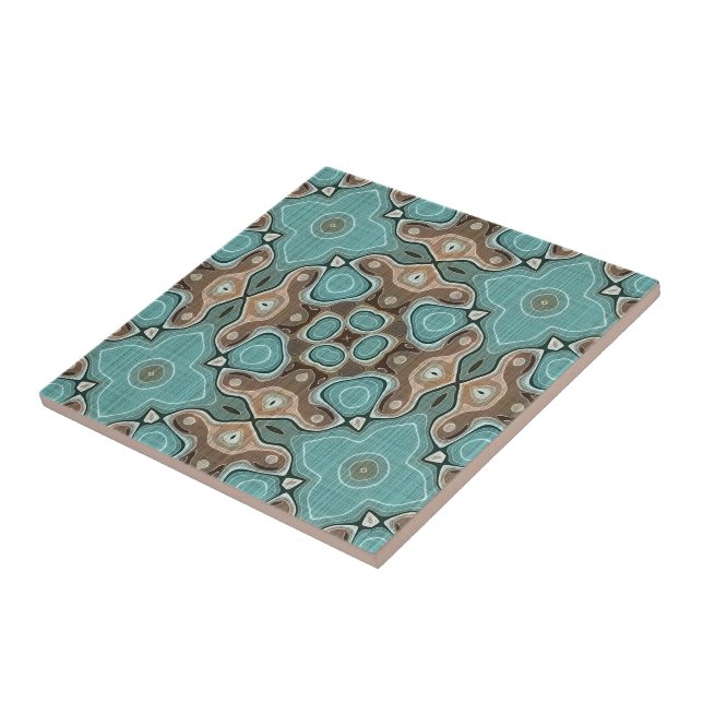 Beige Brown Seafoam Aquamarine grüne Ethnic Stamm  Fliese (Seite)