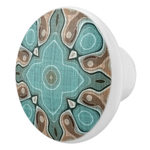 Beige Brown Seafoam Aquamarine grüne Ethnic Stamm  Keramikknauf