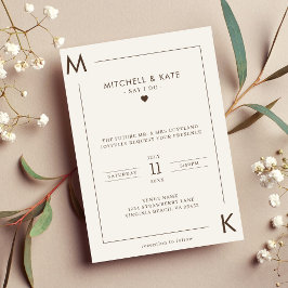 Beige Brown Simple Monogram Border Wedding Einladung