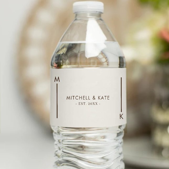 Beige Brown Simple Monogram Wedding (Beige Brown Simple Monogram Wedding Water Bottle Label
)