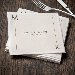 Beige Brown Simple Monogram Wedding Serviette