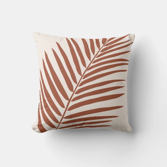 Beige Brown Terracotta Palm Leaf Tropical Kissen (Vorderseite)