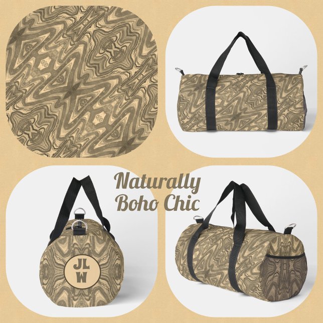 Beige Brown und Taupe Boho Chic Abstrakt Duffle Bag (Von Creator hochgeladen)
