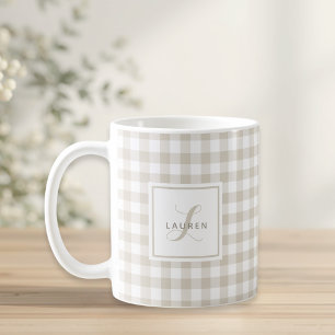 Beige Büffel-Karo-Schecken-Personalinitial-Geschen Kaffeetasse