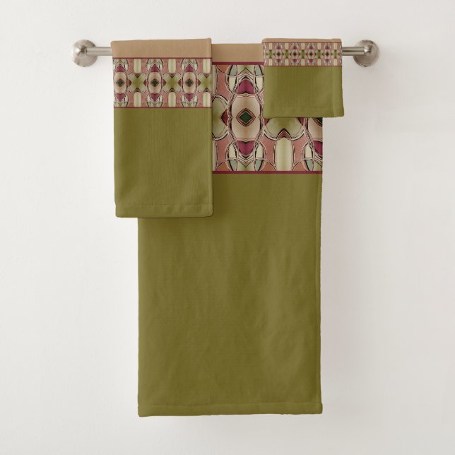 Beige Burgund und Green Badhandtuch Set (Insitu)