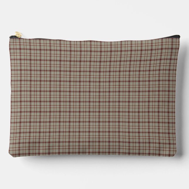 Beige Burgundy Plaid Classic Pattern Rustic Zubehörtasche (Vorderseite)