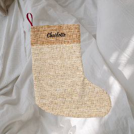 Beige Burlap-Name modern Kleiner Weihnachtsstrumpf