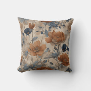 Beige Burnt Orange Dusty Navy Blue Floral Kissen