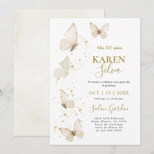 Beige Butterfly Quinceañera Einladung