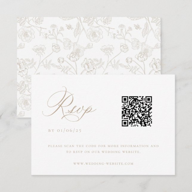 Beige Chinoiserie Wedding QR Code Einladung (Vorne/Hinten)